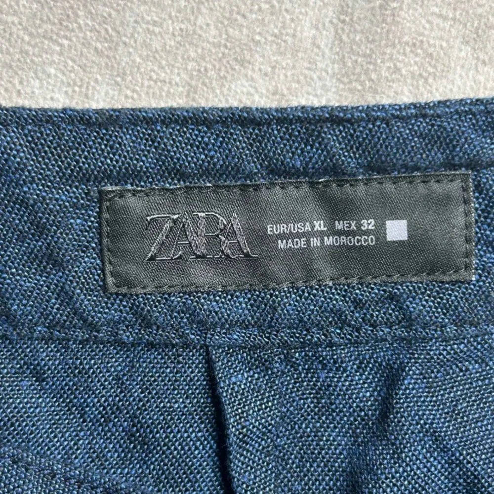 Zara Women XL Blue Linen Wide Leg High Rise Cropped Trousers Pants